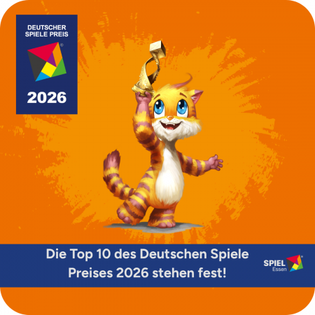 Meeps mit Trophäe und Logo des Deutschen Spiele Preises